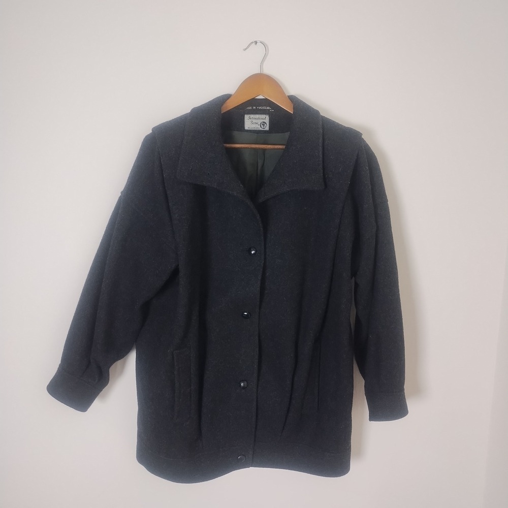 International Scene‎ Vintage Wool Bomber Jacket Mens 14 Charcoal Grey Retro
